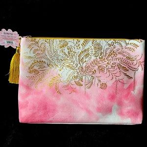 Papaya gold & pink art design satchel Documents, sm laptop, tablet bag, makeup